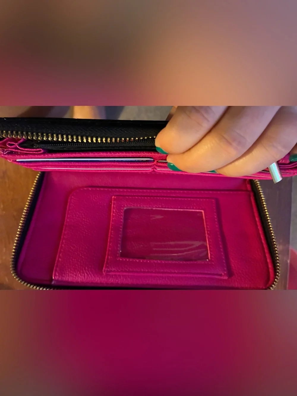 BETSEY JOHNSON - Patent Heart-Embossed Black Wallet with Gold Accent